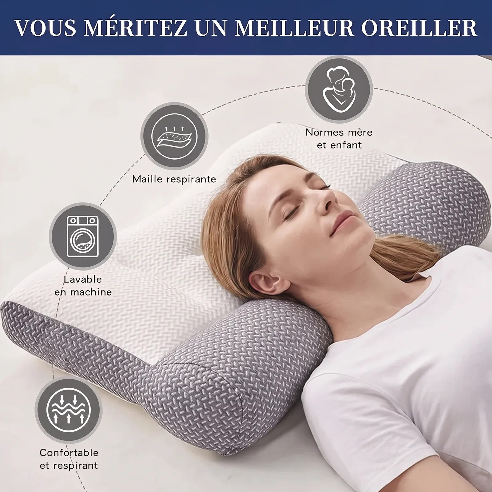 ComfiSleep | Oreiller Ergonomique à Double Hauteur